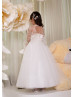 Champagne Lace Ivory Tulle Heart Shaped Back Flower Girl Dress